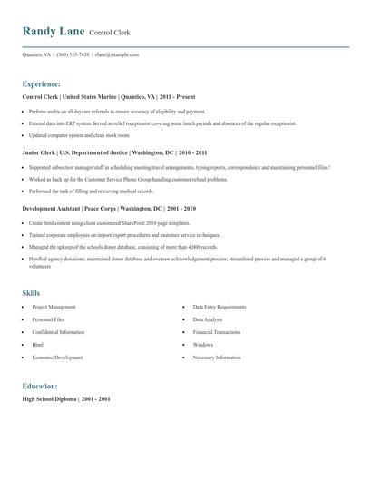Control Clerk Resume