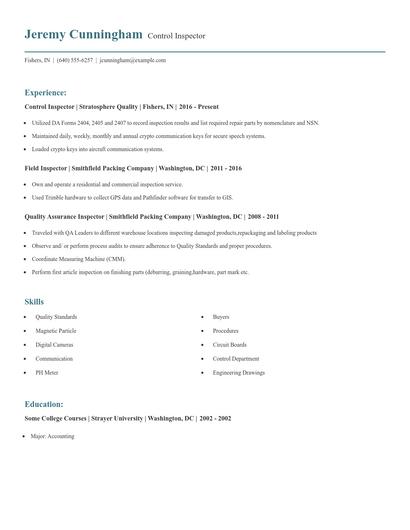 Control Inspector Resume