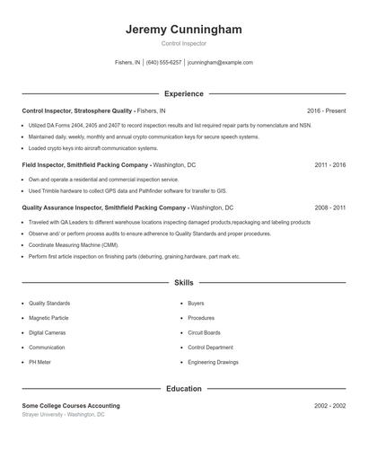 Control Inspector Resume