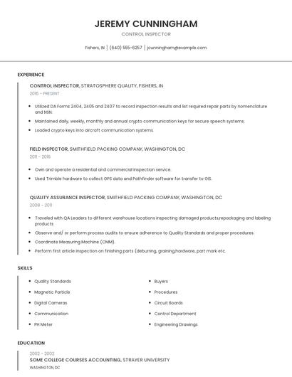 Control Inspector Resume