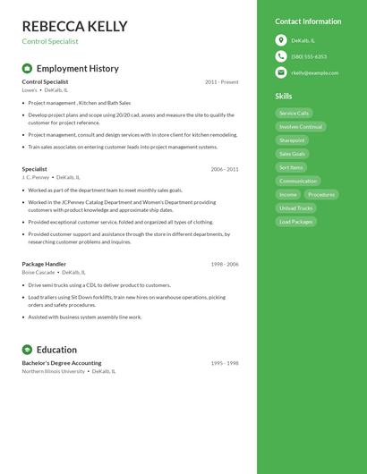 Control Specialist Resume