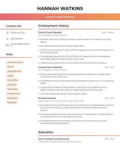 Control Tower Operator Resume