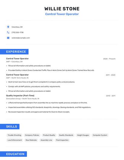 Control Tower Operator Resume