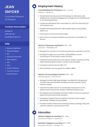 Controller/Director Of Finance Resume