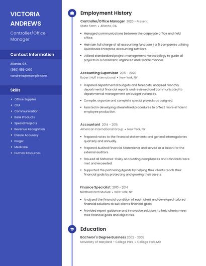 Controller/Office Manager Resume