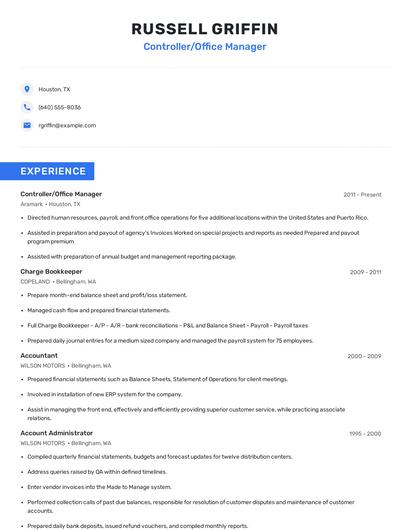 Controller/Office Manager Resume