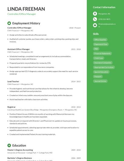 Controller/Office Manager Resume