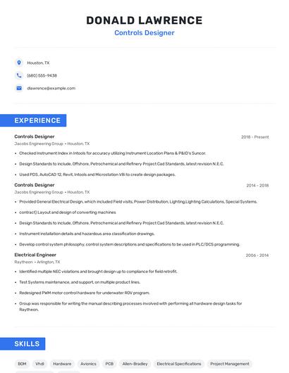 Controls Designer Resume