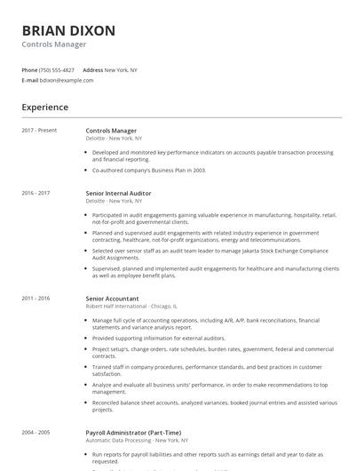 Controls Manager Resume