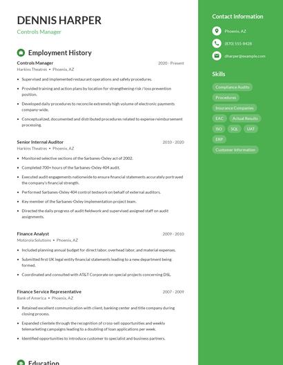 Controls Manager Resume