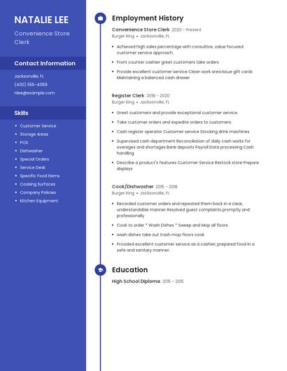 Convenience Store Clerk Resume