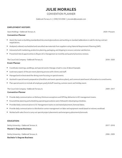 Convention Planner Resume