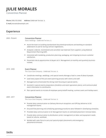Convention Planner Resume