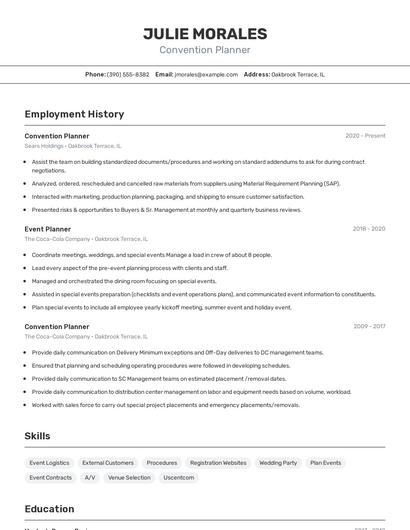Convention Planner Resume