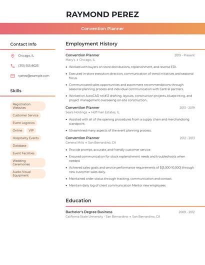 Convention Planner Resume