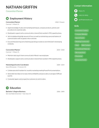 Convention Planner Resume