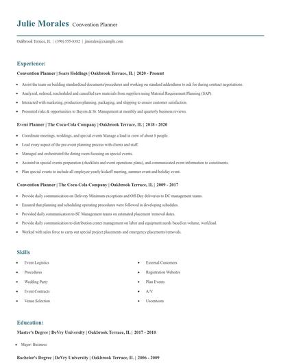 Convention Planner Resume
