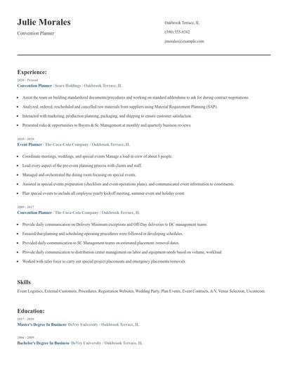 Convention Planner Resume