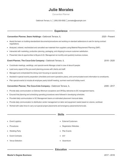 Convention Planner Resume