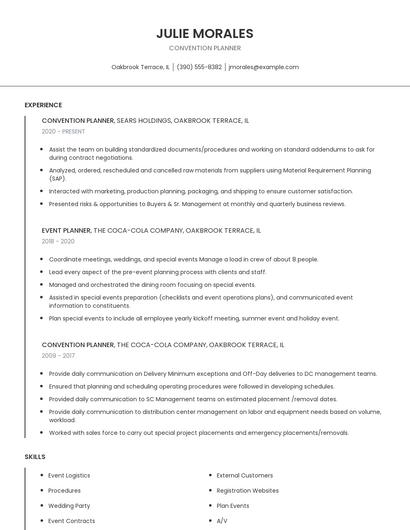 Convention Planner Resume