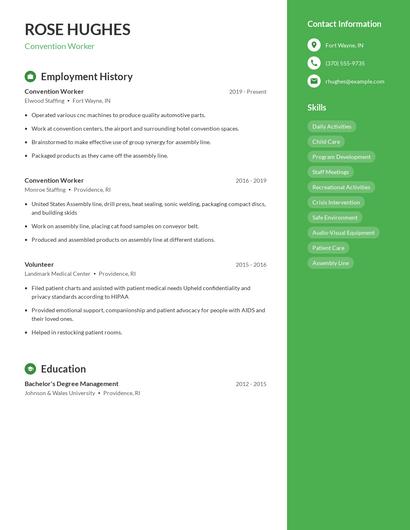 Convention Worker Resume