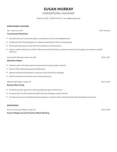 Conventional Machinist Resume