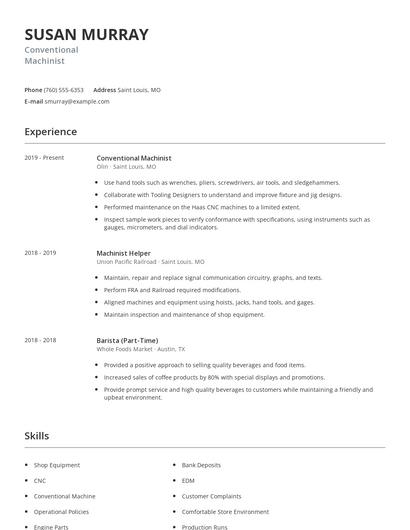 Conventional Machinist Resume