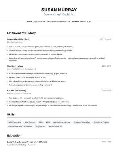 Conventional Machinist Resume