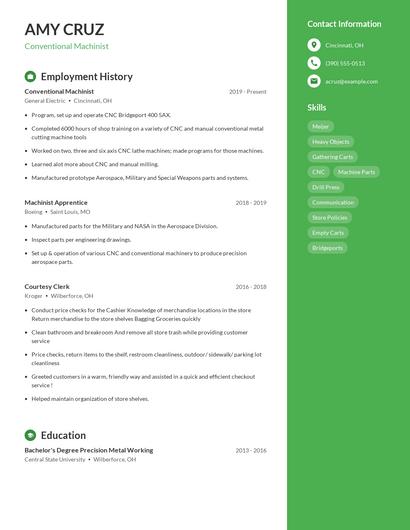 Conventional Machinist Resume