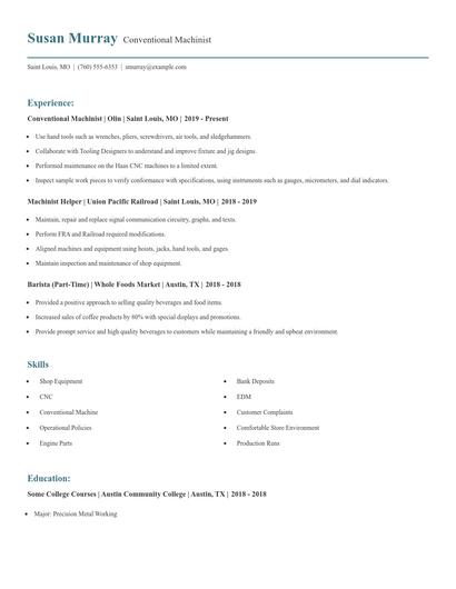 Conventional Machinist Resume