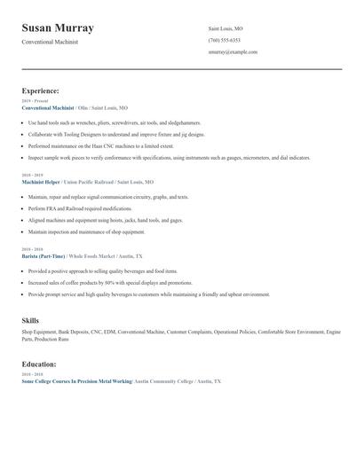 Conventional Machinist Resume