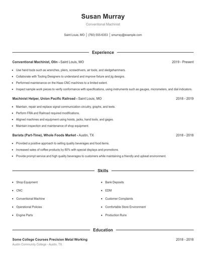 Conventional Machinist Resume