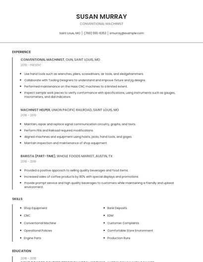 Conventional Machinist Resume