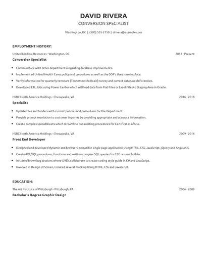 Conversion Specialist Resume