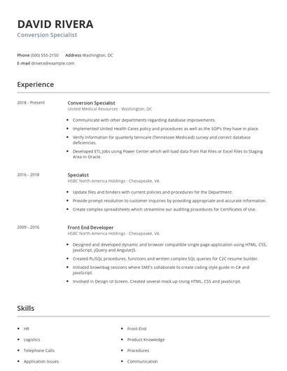 Conversion Specialist Resume
