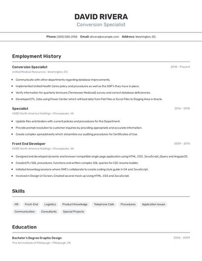 Conversion Specialist Resume