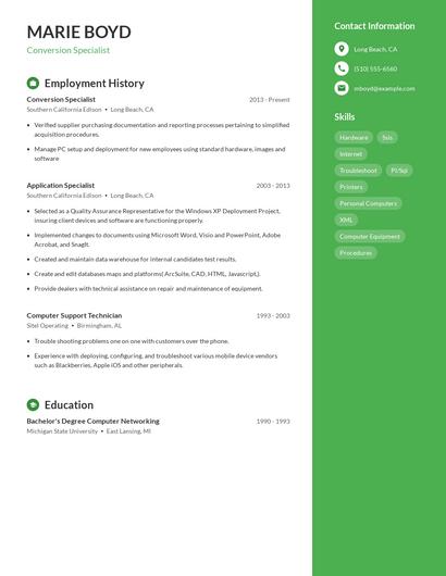 Conversion Specialist Resume