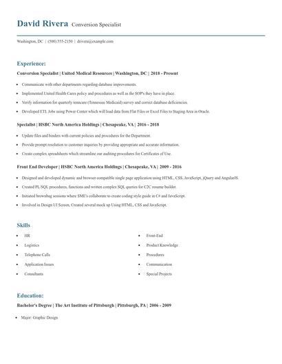 Conversion Specialist Resume