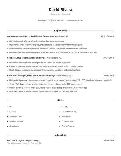Conversion Specialist Resume