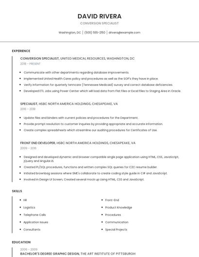 Conversion Specialist Resume