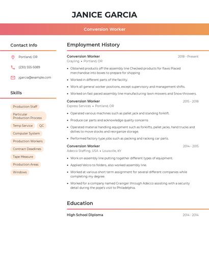 Conversion Worker Resume