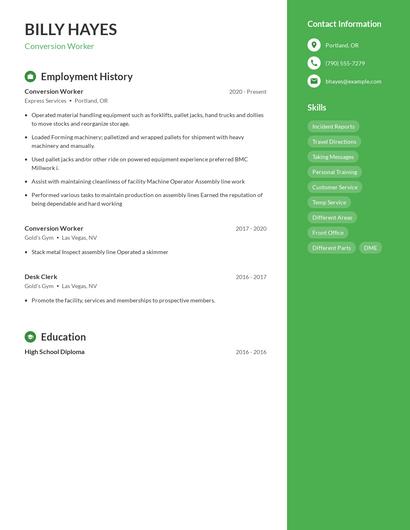 Conversion Worker Resume