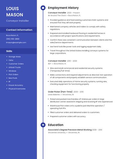Conveyor Installer Resume