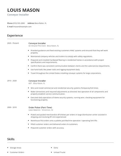 Conveyor Installer Resume