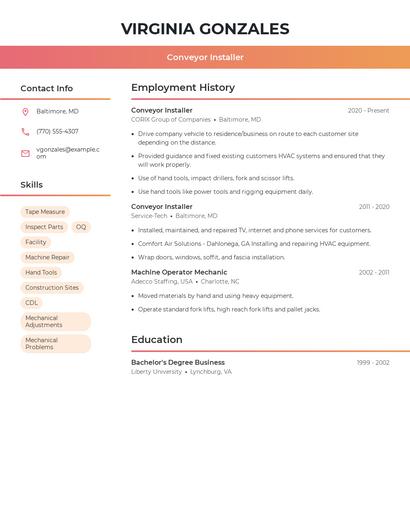 Conveyor Installer Resume
