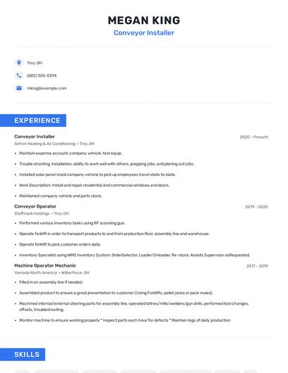 Conveyor Installer Resume