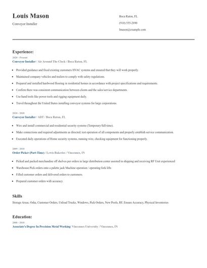 Conveyor Installer Resume