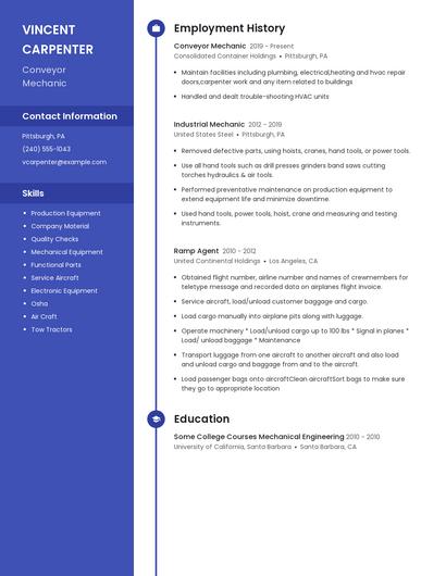 Conveyor Mechanic Resume
