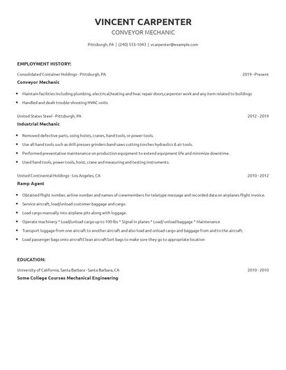 Conveyor Mechanic Resume