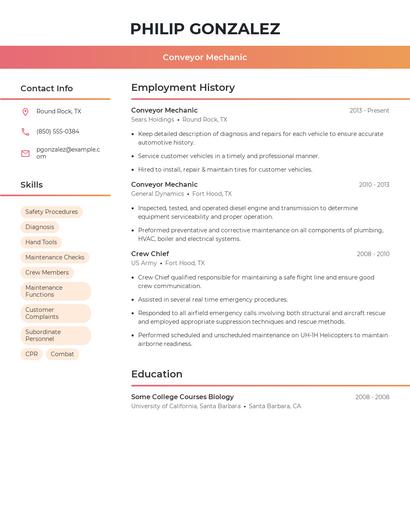 Conveyor Mechanic Resume